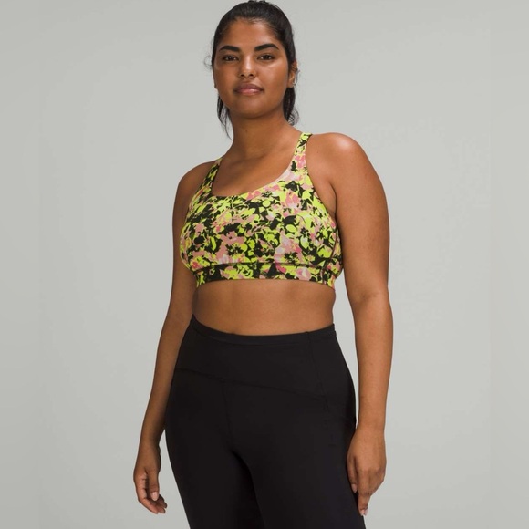 Lululemon Energy Bra Medium Support Inflect Floral Highlight Yellow Multi - Picture 1 of 14